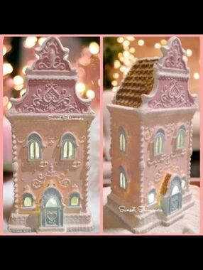 RAZ 13.5" PINK Glitter Icing Scrollwork LED Lighted Victorian Gingerbread New